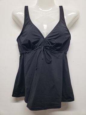 Sunseeker Black Swim Tankini Top V-Neck Underwire Tie Front Swimwear Size 36C